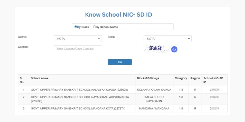 Know School NIC SD ID